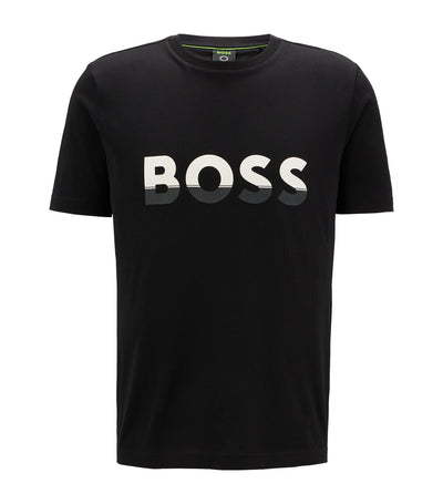 Cotton-Jersey T-Shirt with Color-Blocked Logo Print Black