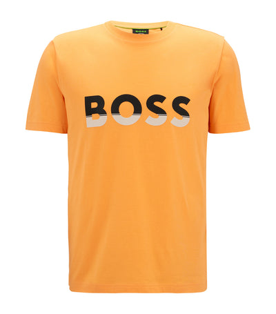 Cotton-Jersey T-Shirt with Color-Blocked Logo Print Orange
