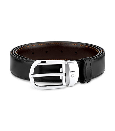 Horseshoe Buckle 30mm Reversible Leather Belt Black/Brown
