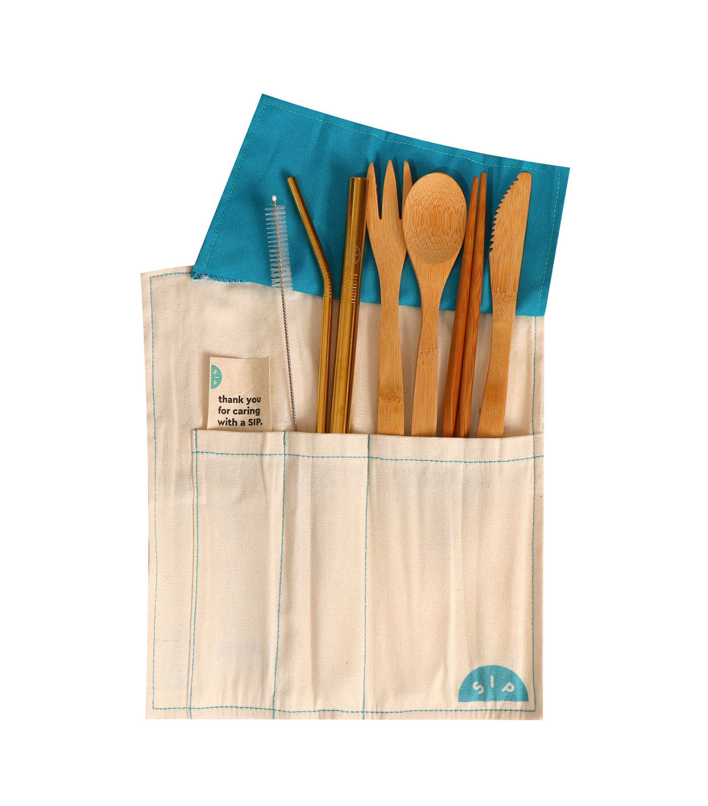 SIP Burrito Bamboo Utensils with Gold Straw Set