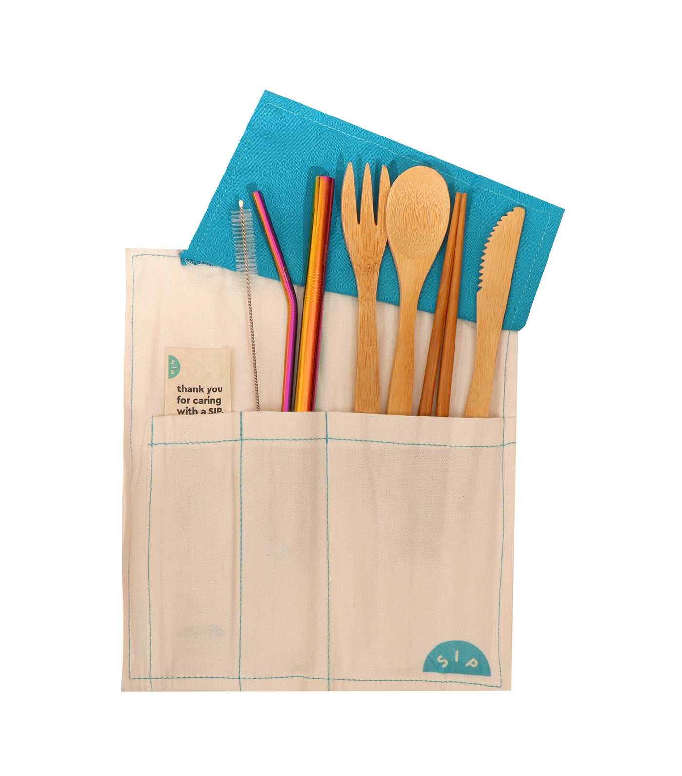 SIP Burrito Bamboo Utensils with Rainbow Straw Set