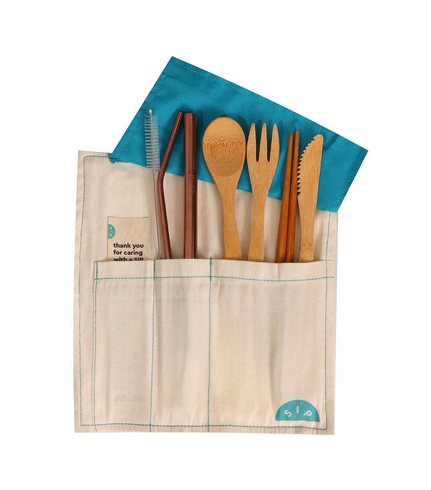 SIP Burrito Bamboo Utensils with Rose Gold Straw Set