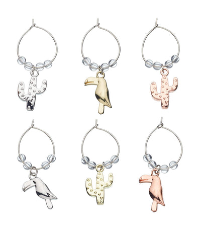 KitchenCraft BarCraft 6-Piece Tropical Wine Charms Set - Cactus and Toucan