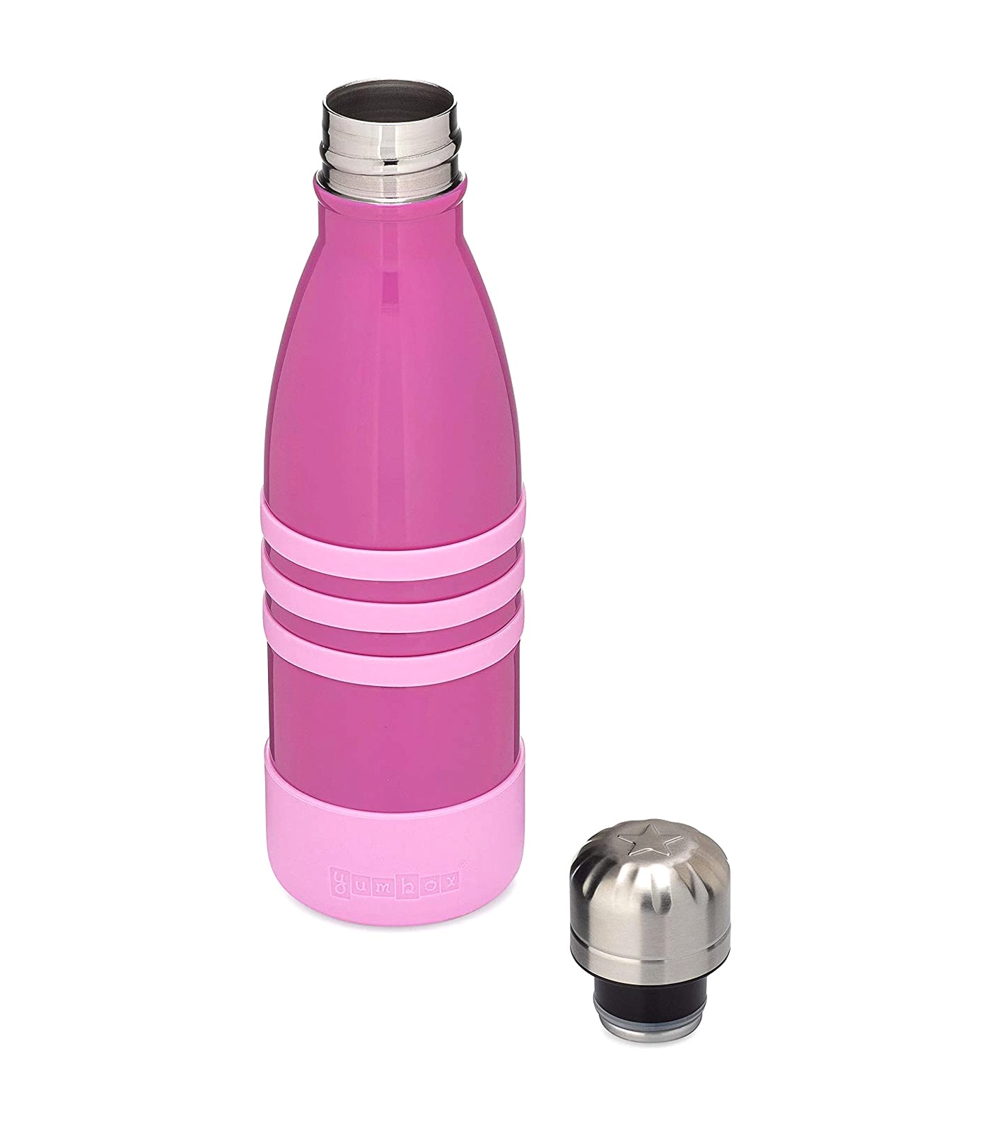 yumbox pacific pink aqua silicon bottle with steel cap 