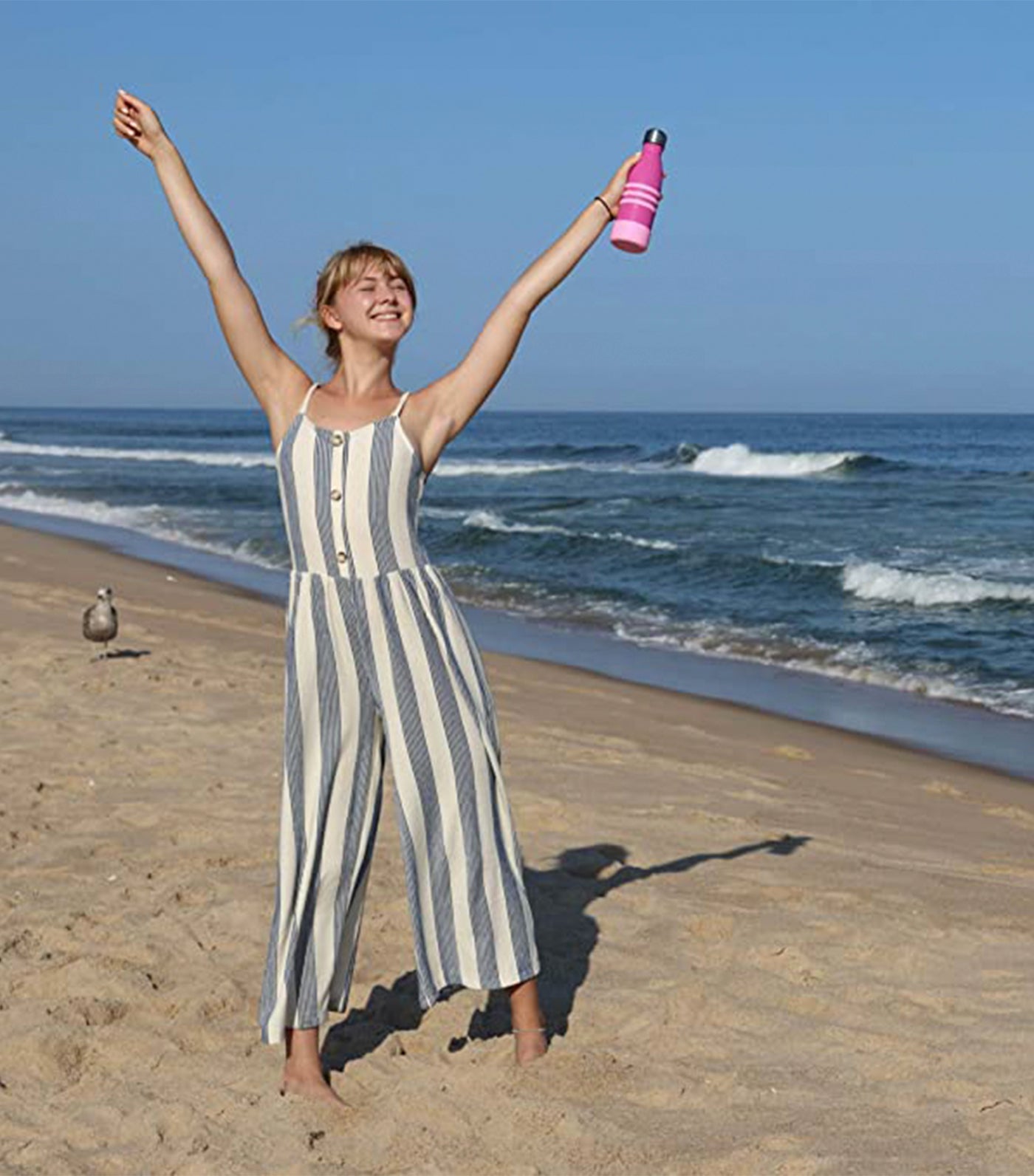 yumbox pacific pink aqua silicon bottle with steel cap