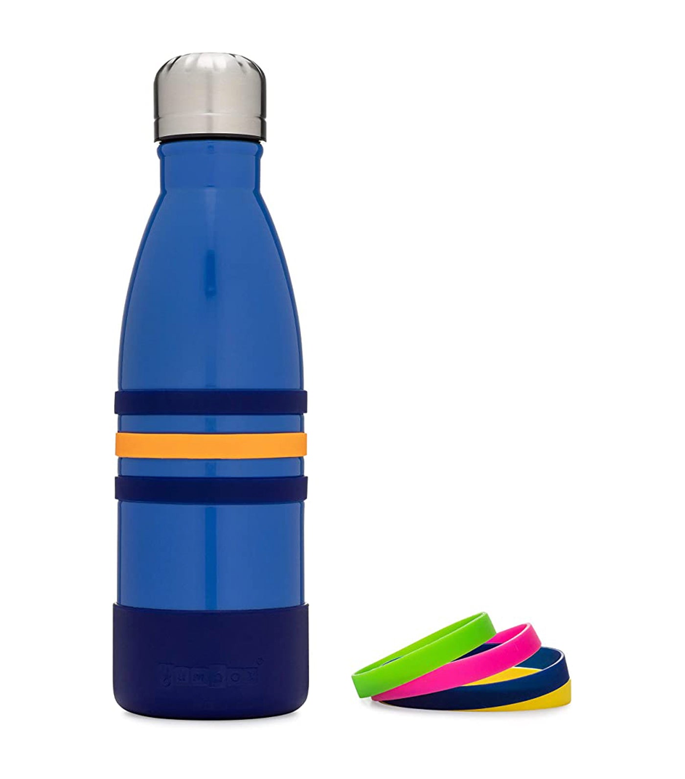 yumbox ocean blue aqua silicon bottle with steel cap