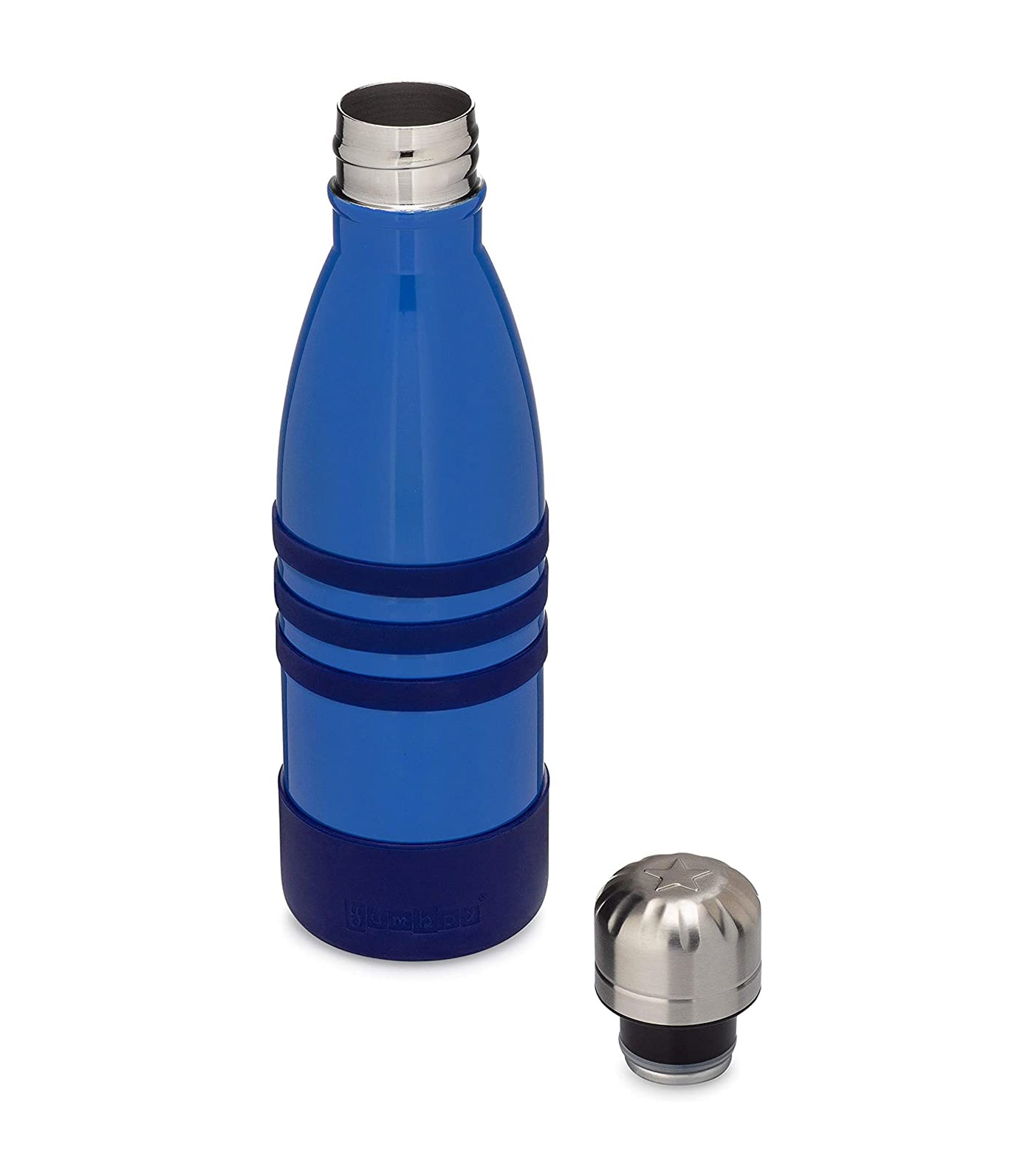 yumbox ocean blue aqua silicon bottle with steel cap