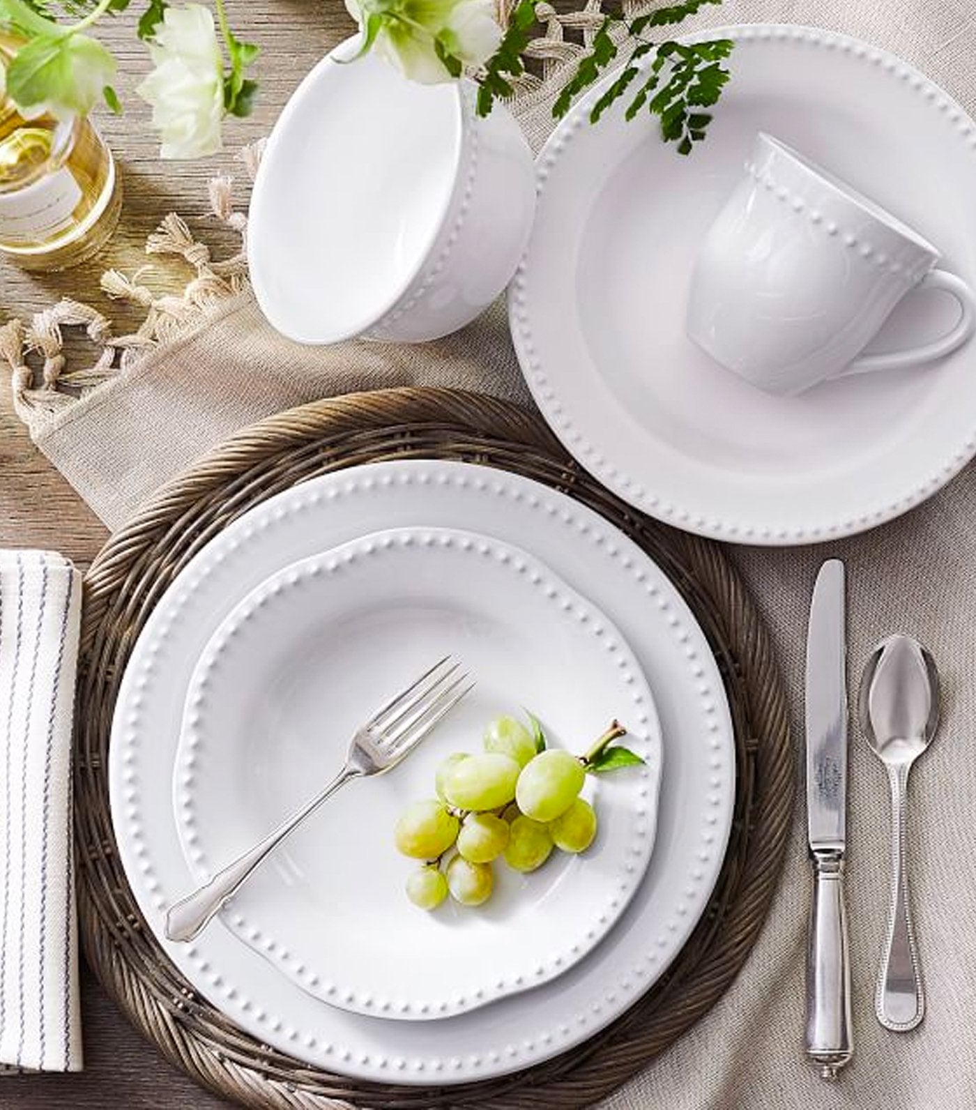 pottery barn emma stoneware beaded collection - white