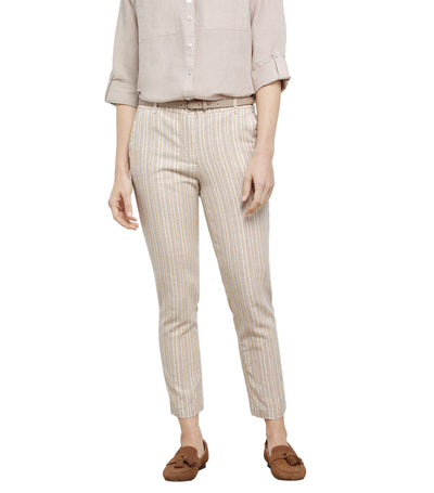 cortefiel womens woven belted linen trousers stripes