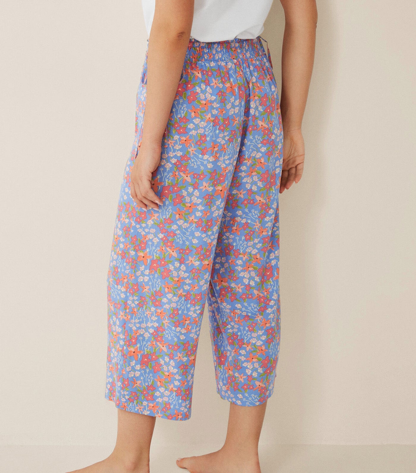 Floral Print Culotte Trousers Ivory