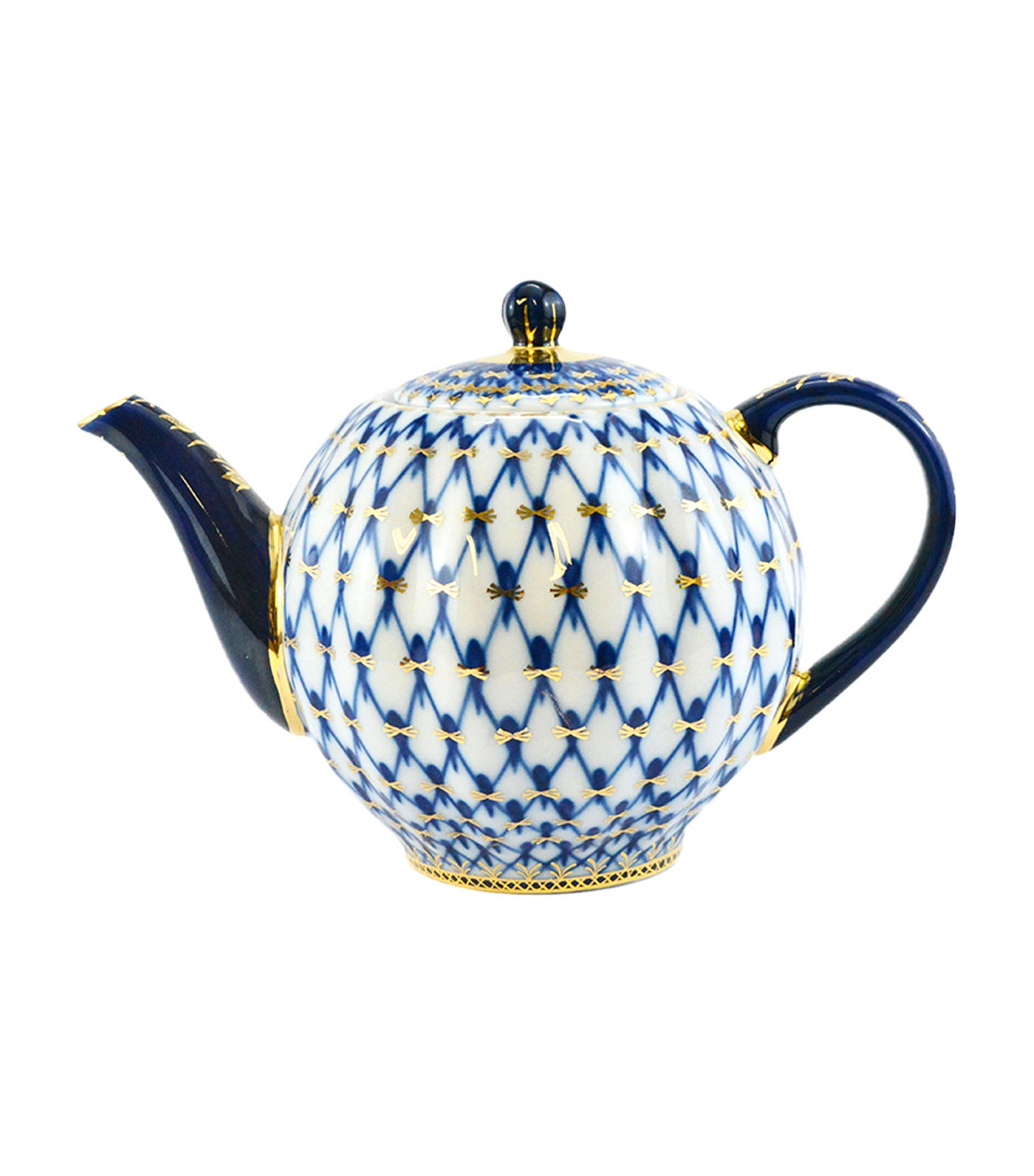 Imperial Porcelain Cobalt Net Tulip Shape Teapot Set