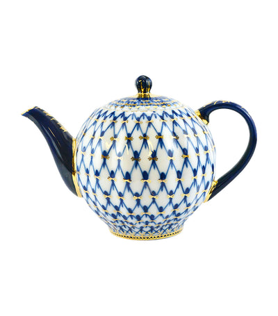  Imperial Porcelain Cobalt Net Tulip Shape Teapot Set