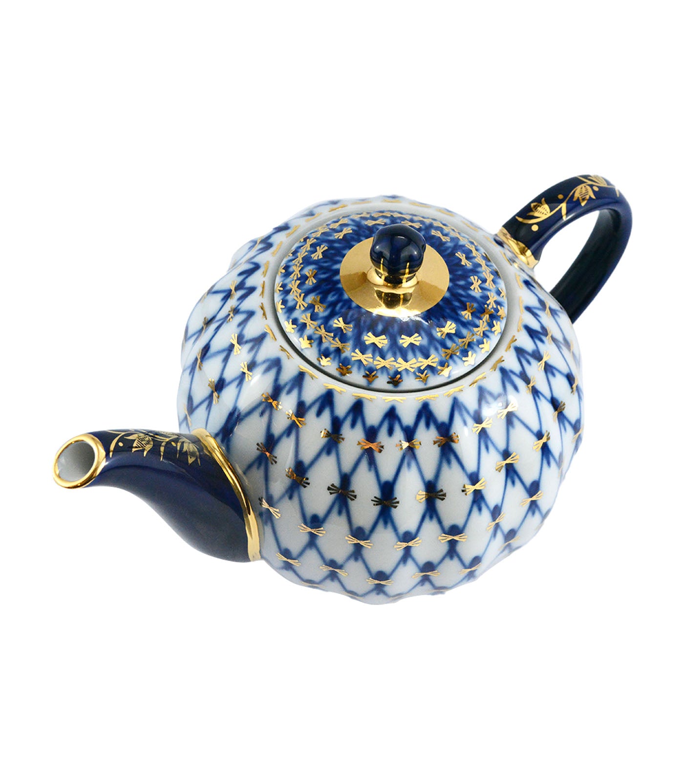 Imperial Porcelain Cobalt Net Tulip Shape Teapot Set
