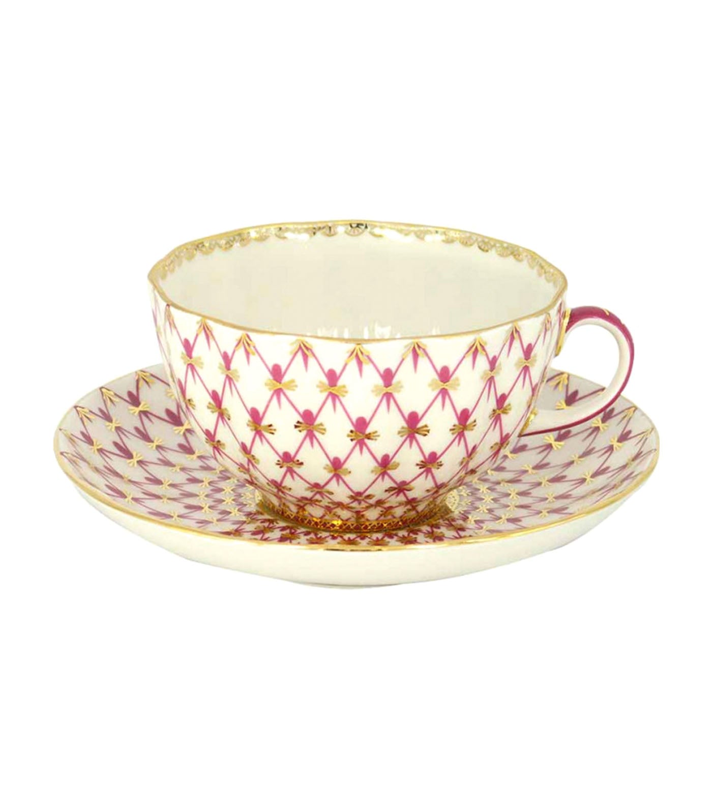 Imperial Porcelain Red Net Tulip Shape Teapot Set