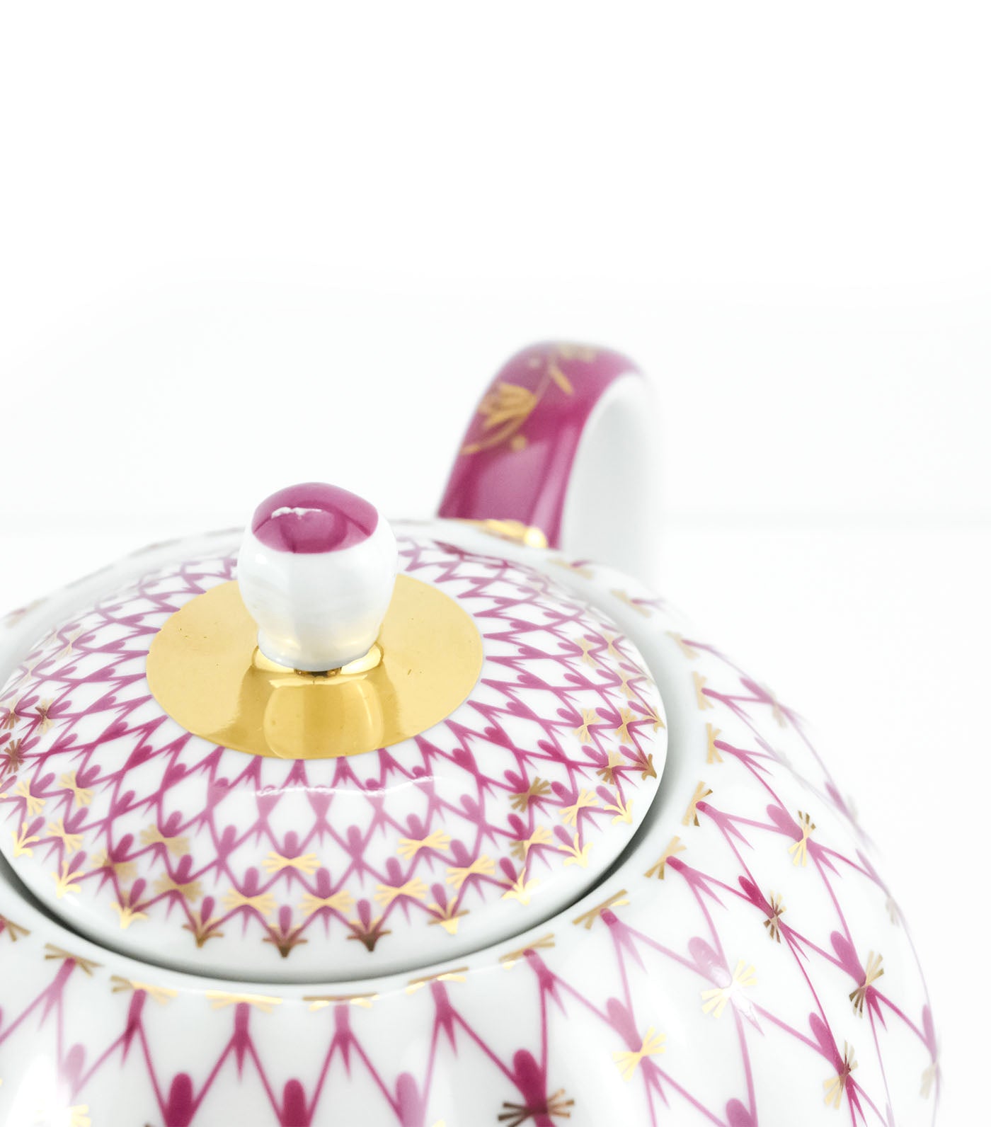 Imperial Porcelain Red Net Tulip Shape Teapot Set