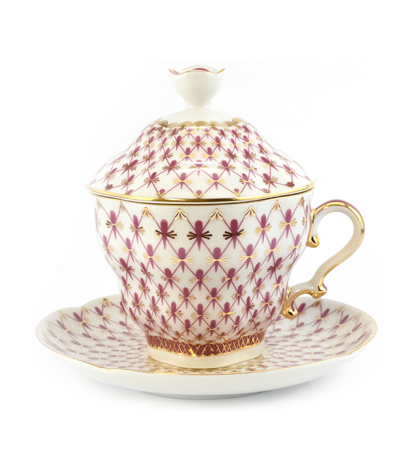 Imperial Porcelain Red Net Covered Steep Mug and Saucer