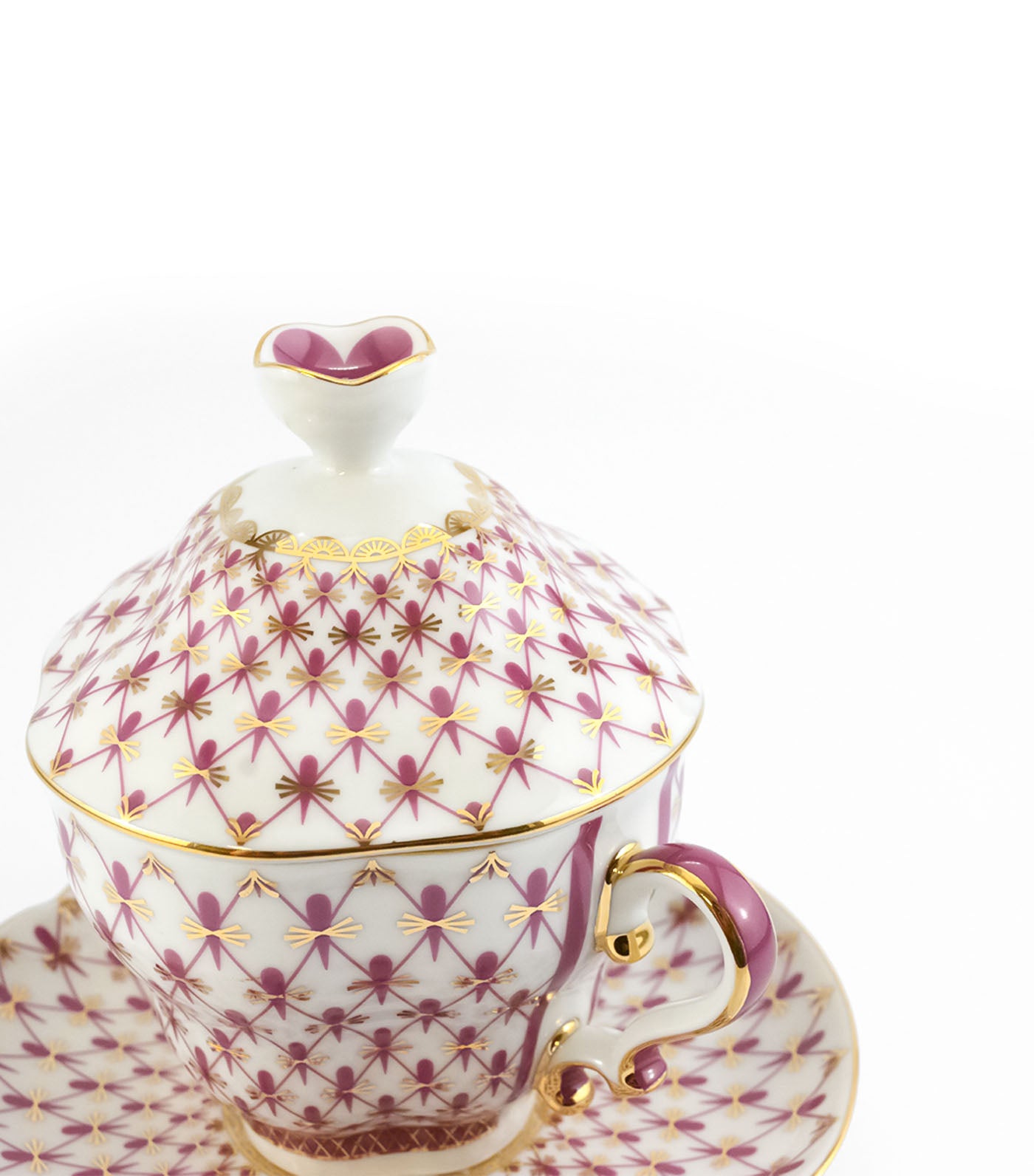 Imperial Porcelain Red Net Covered Steep Mug and Saucer