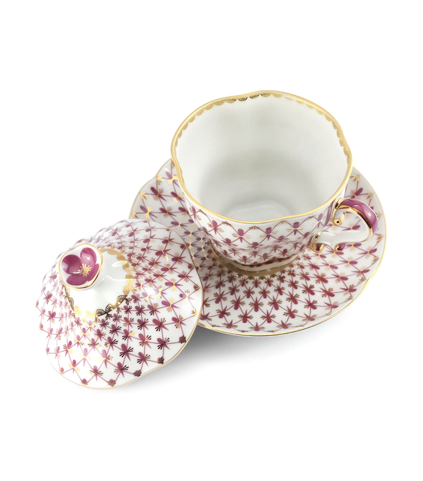 Imperial Porcelain Red Net Covered Steep Mug and Saucer