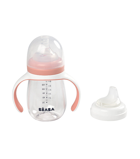 beaba 2-in-1 bottle to sippy learning cup – pink