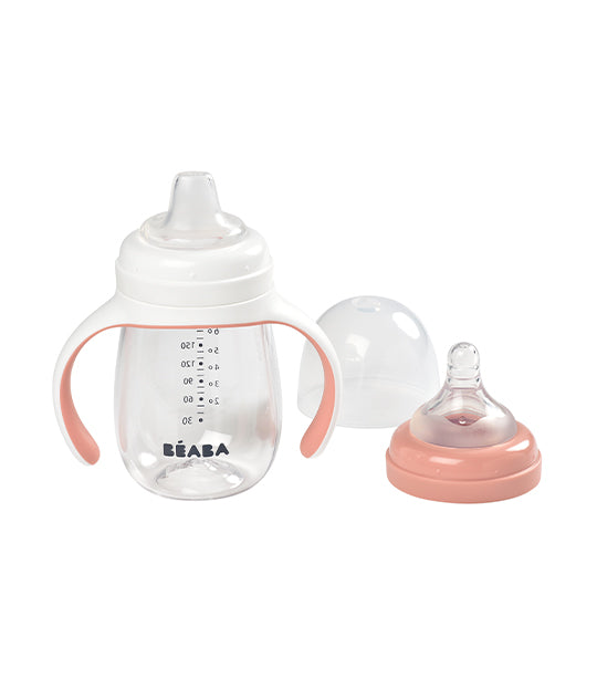 beaba 2-in-1 bottle to sippy learning cup – pink