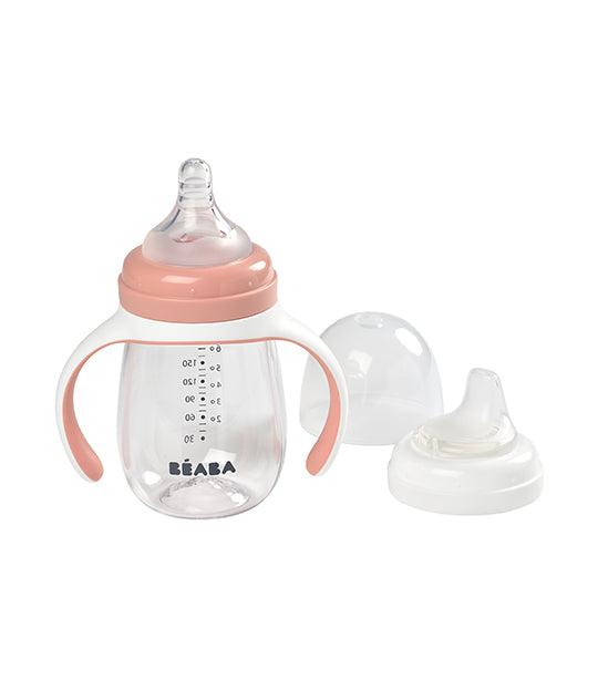 beaba 2-in-1 bottle to sippy learning cup – pink