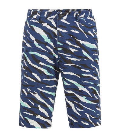 Cotton-Blend Shorts with Animal-Patterned Camouflage Print Dark Blue