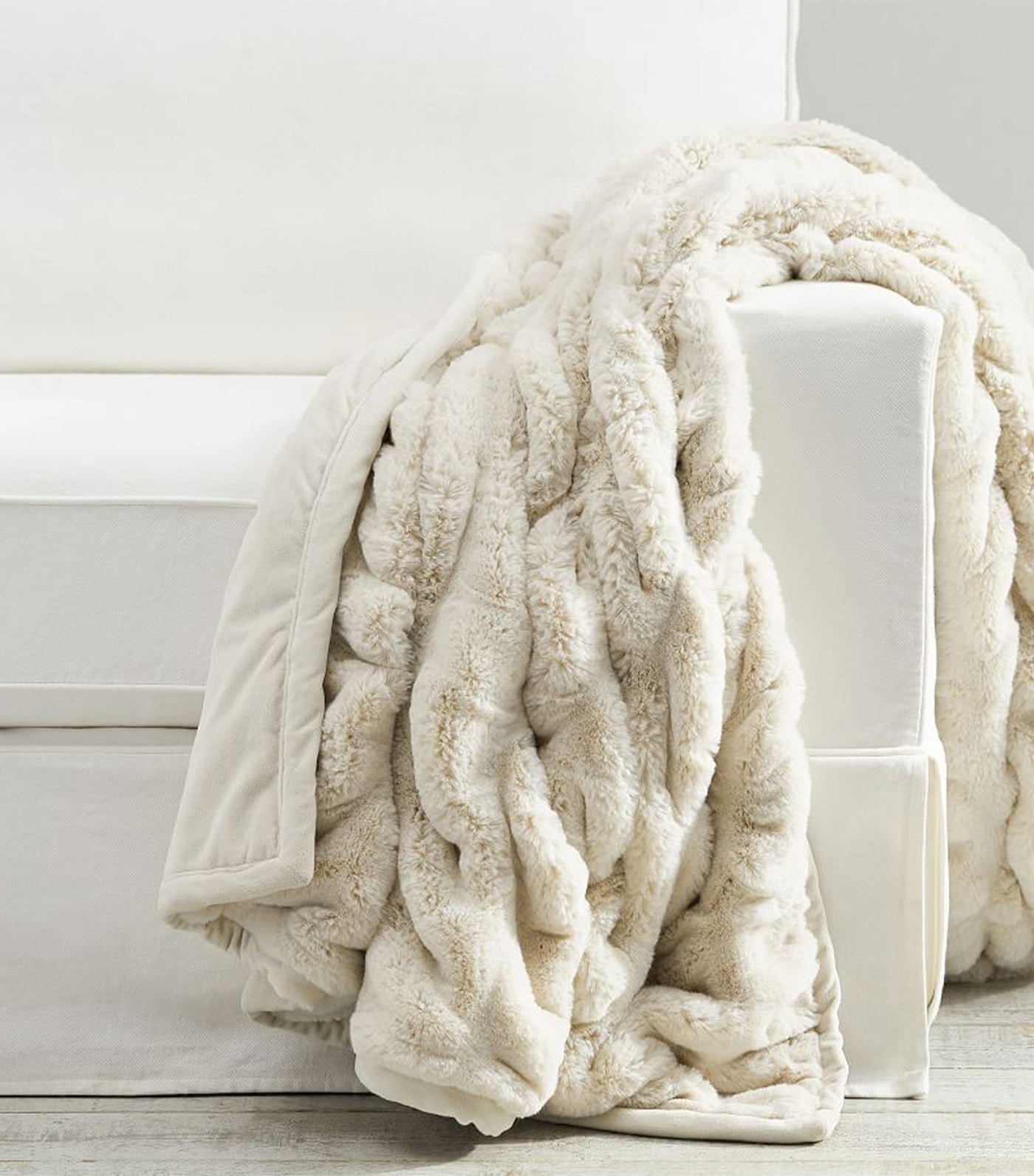 Pottery Barn Faux Fur Ruched Throw