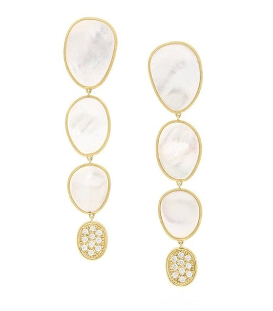 18K Yellow Gold Lunaria Drop Earrings with Mother of Pearl and Diamonds 0.40ct