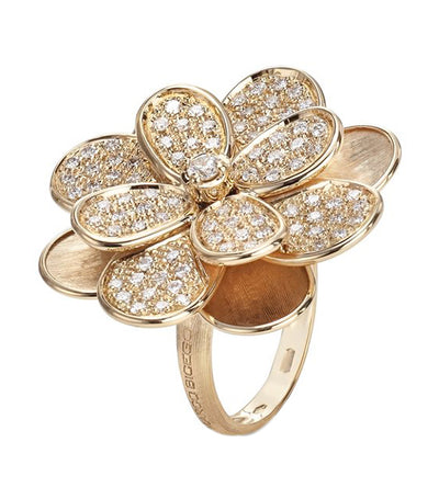 18K Yellow Gold Lunaria Flower Ring with Pavé Diamonds 0.87ct.