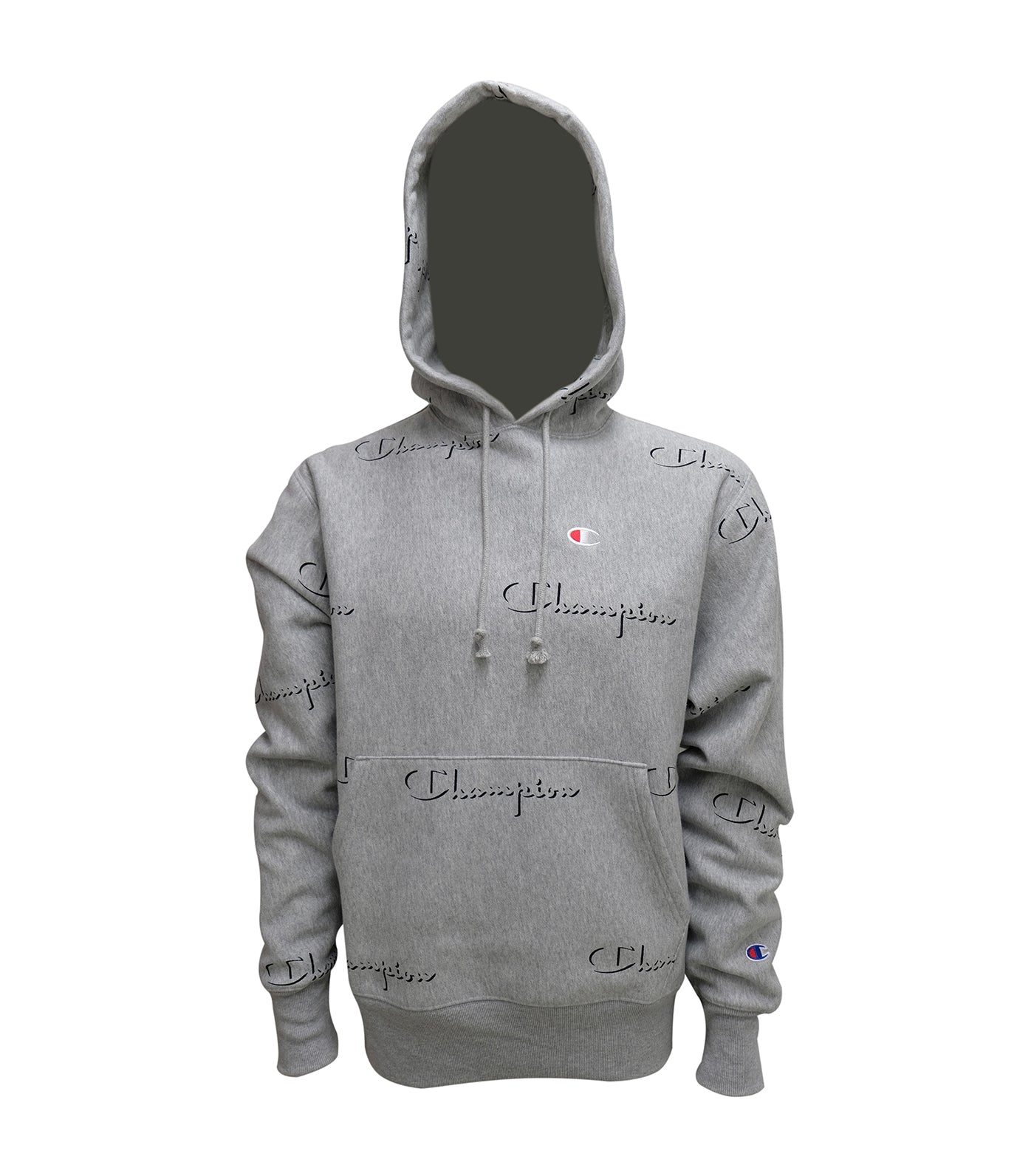 Reverse Weave Pullover Hoodie All-Over Print Script Drop Shadow Oxford Gray