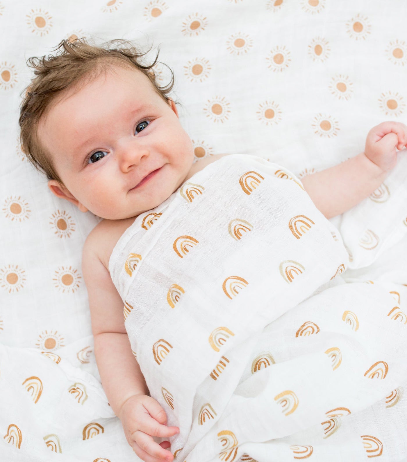 Muslin Swaddling Blankets Set of 2 - Rainbows & Suns
