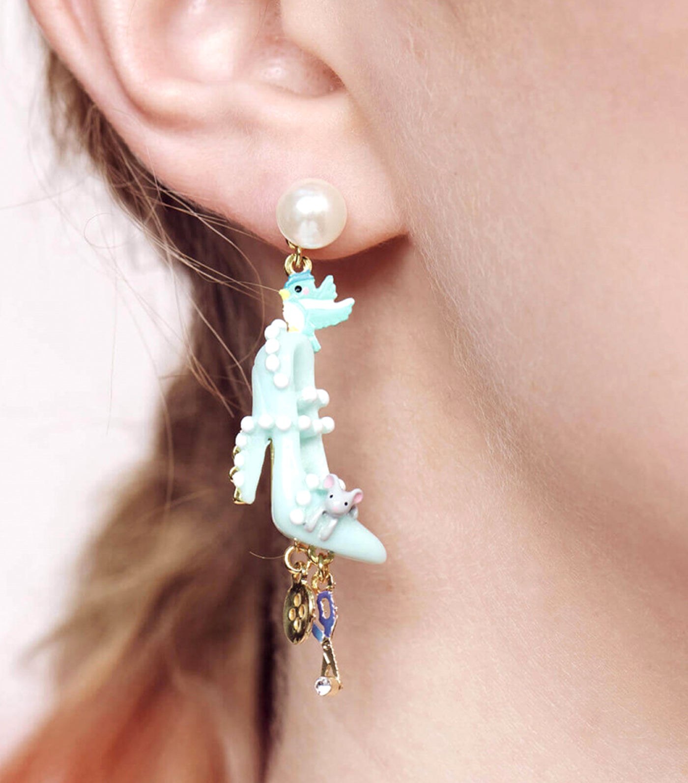 Pearl, Slipper, Bird Earrings