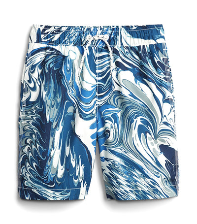 Kids 100% Recycled Polyester Stripe Swim Trunks - Marble Swirl