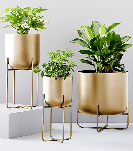 west elm Spun Metal Standing Planters - Antique Brass
