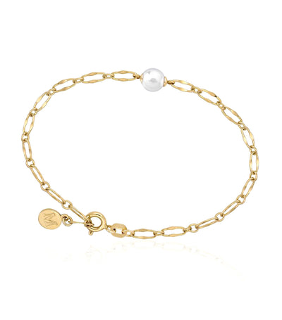 Cies Gold Plated Link Bracelet with White Pearl