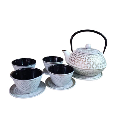 J Tea L Cast Iron Teapot Set - White