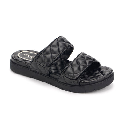 Reeves Quilted 2 Band Slip On Sandal Black
