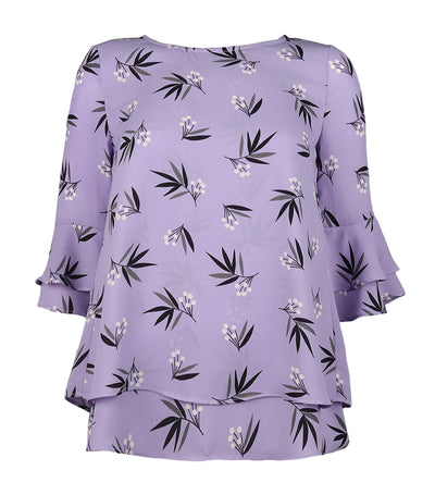 Oolong Printed Double Layer Blouse Light Lavender Combo