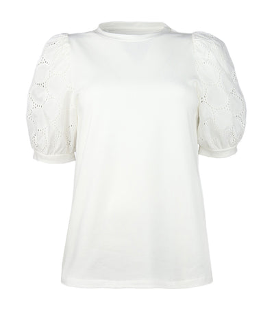 Eyelet Puff Sleeve Top Bright White