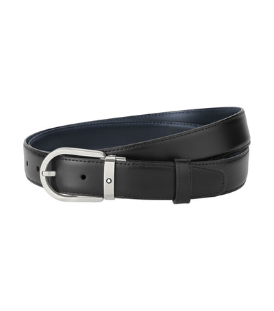 Horseshoe Buckle Reversible Leather Belt 32mm Black/Blue