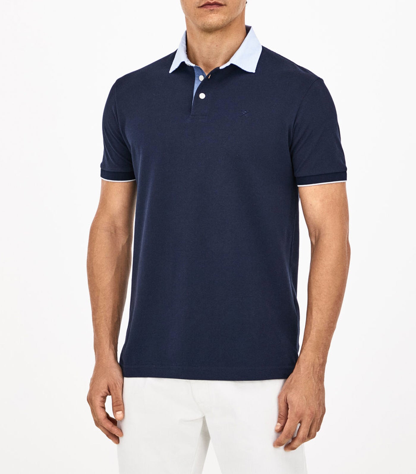 Contrast Neck Polo Shirt Blue