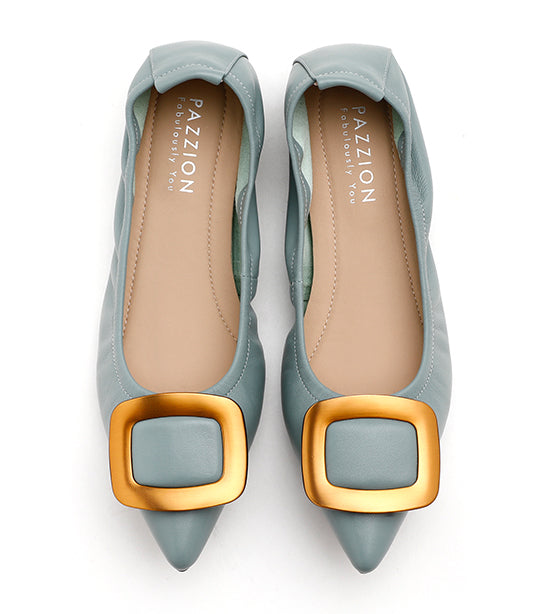 Gilda Brass Pointed Toe Flats Light Green
