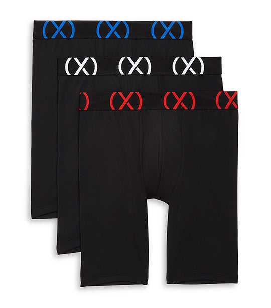 Three Pack (X) Sport Boxer Briefs with 9in Inseam in Multicolor Black