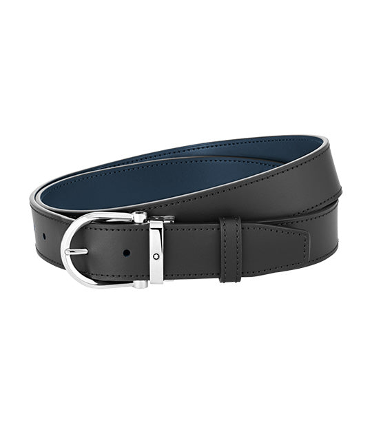Horseshoe Buckle 35mm Reversible Leather Belt Black/Blue