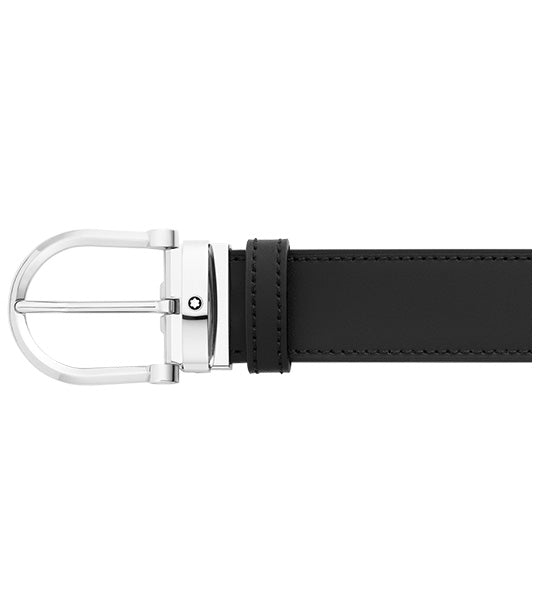 Horseshoe Buckle 35mm Reversible Leather Belt Black/Blue