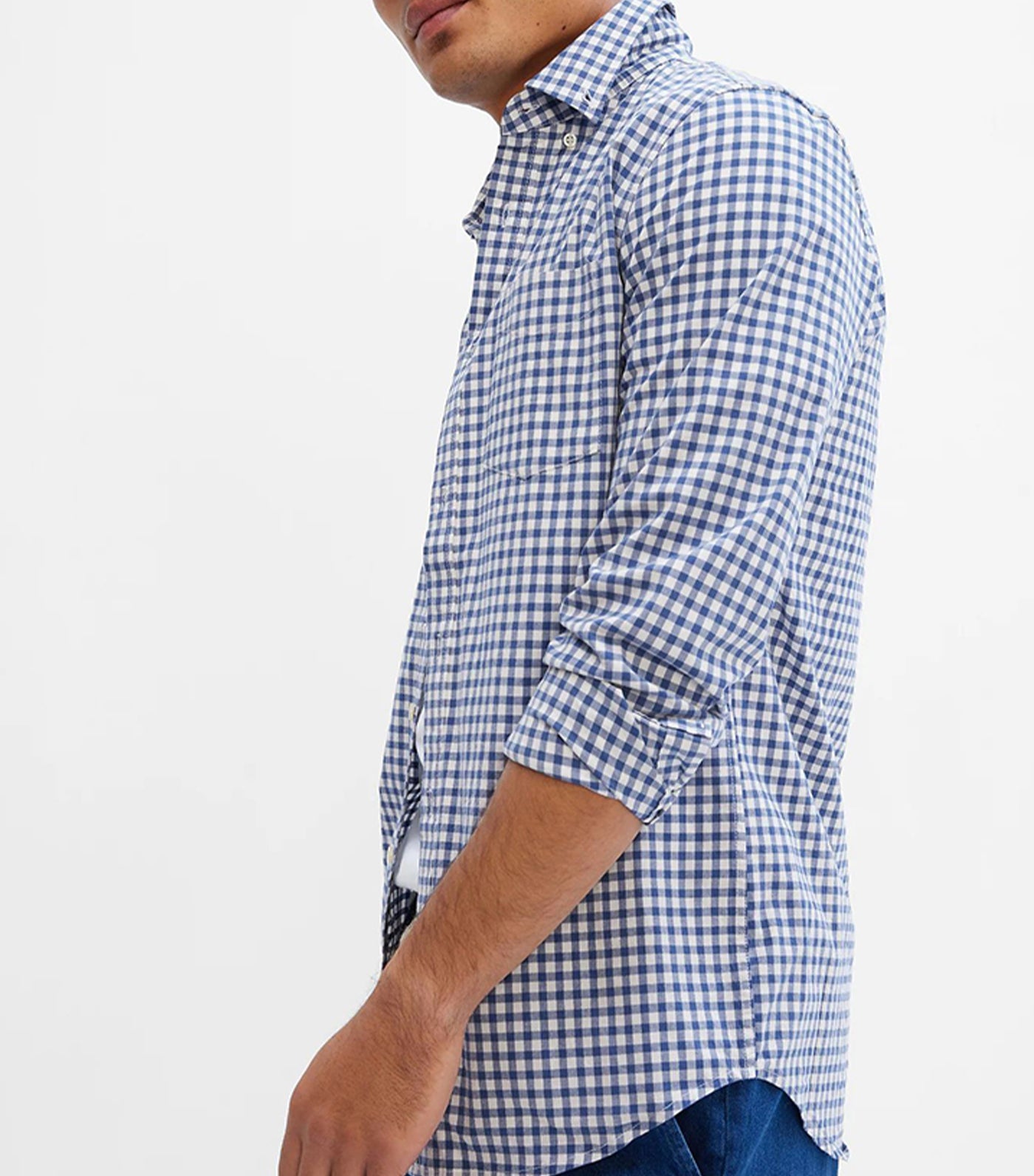 Stretch Poplin Shirt in Slim Fit Docksider Blue Gingham