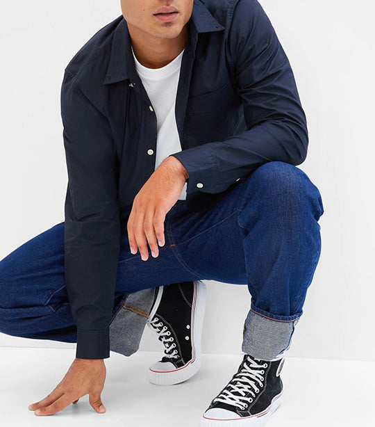 Stretch Poplin Shirt in Slim Fit Tapestry Navy