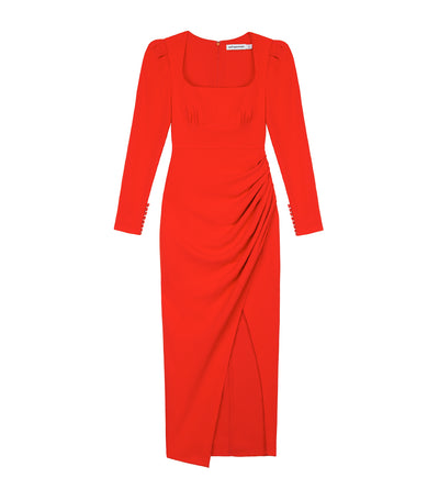 Crepe Ruched Midi Dress Red