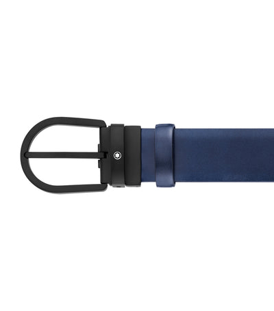 Horseshoe Buckle 35mm Leather Belt Blue