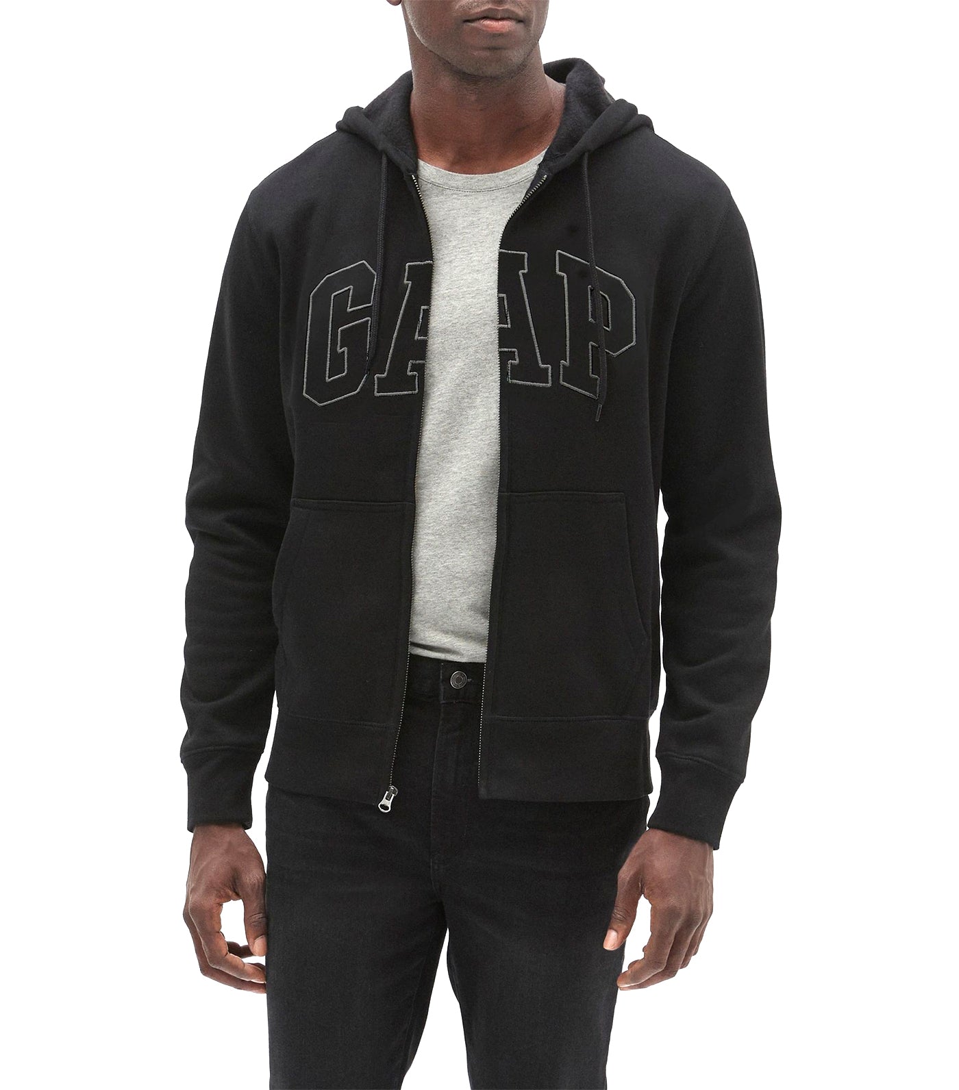 Logo Zip Hoodie True Black